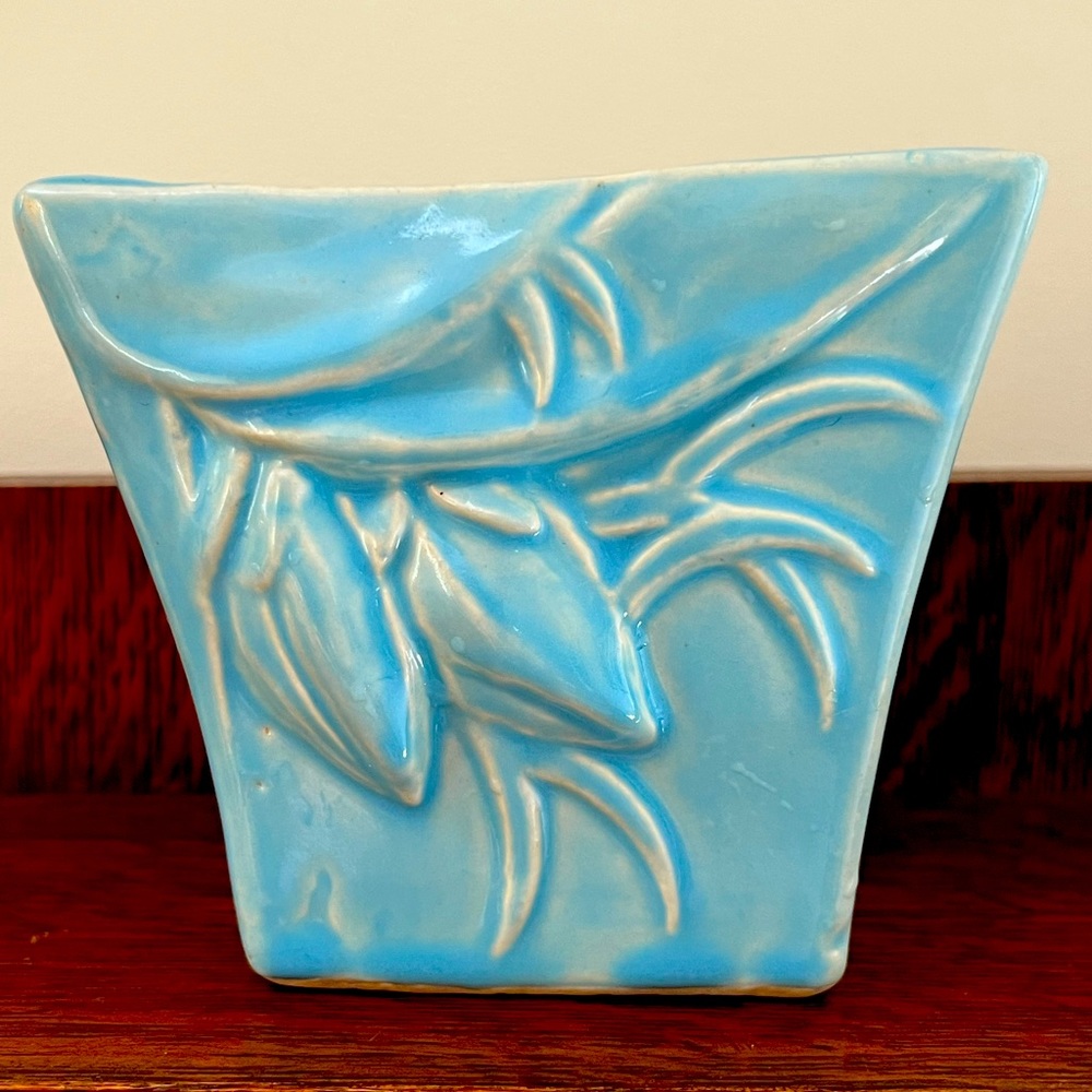 Vintage Mid Century McCoy Pottery blue planter vase